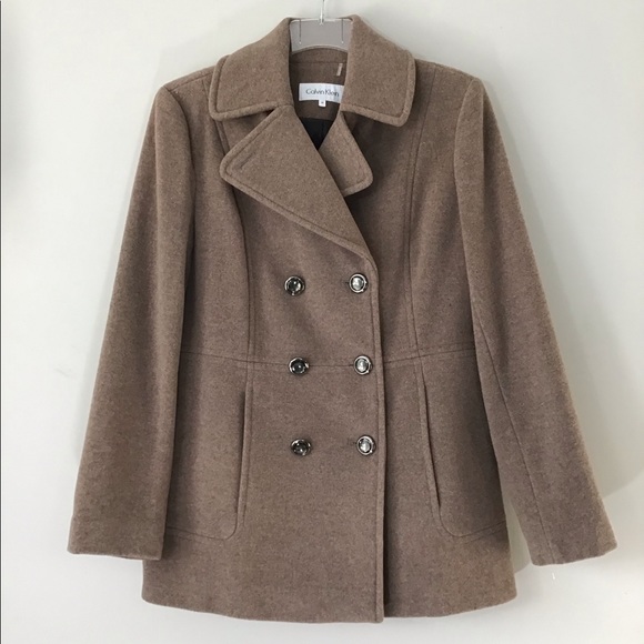 Calvin Klein Jackets & Blazers - Calvin Klein Heather Tan Wool Blend Pea Coat Sz 10